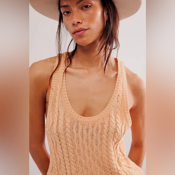 Free People High Tide Cable Tank in Tender Peach - Picture 3 of 4